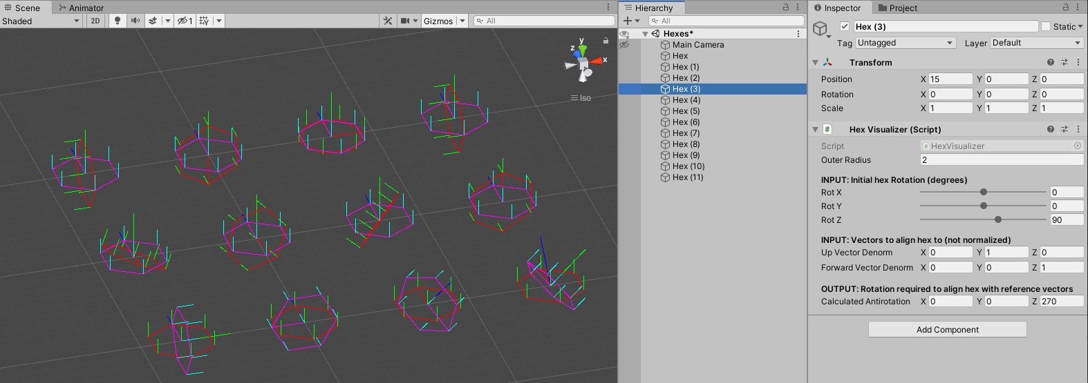 demo showing various hex rotations