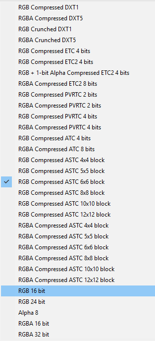 Texture compression list