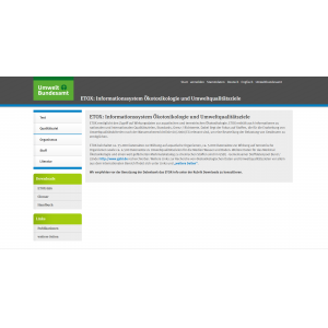 Startseite der Website ETOX zu ökotoxikologischen Daten und Qualitätsziele